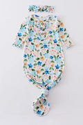 Blue floral print bamboo baby gown Girls