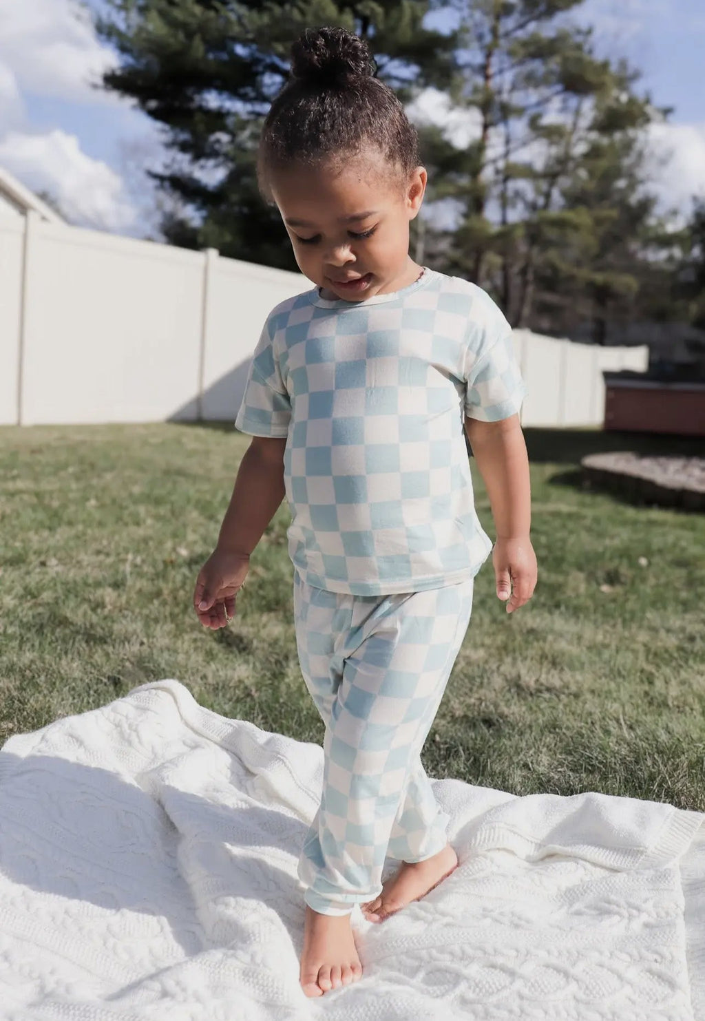 Blue Checkered Bamboo Set Boys Girls