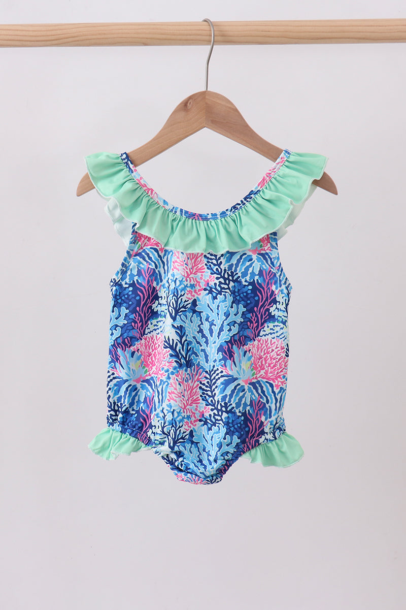 Blue marine creature print swimsuit Girls