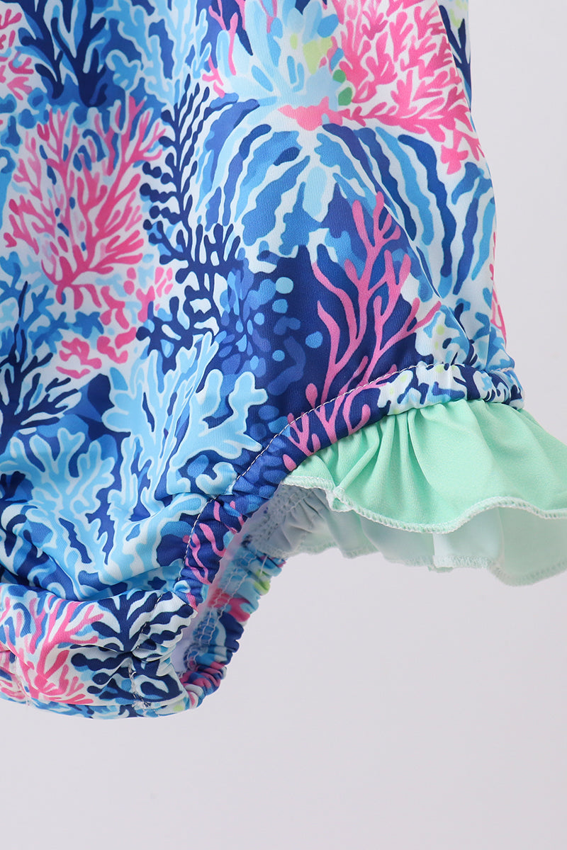 Blue marine creature print swimsuit Girls