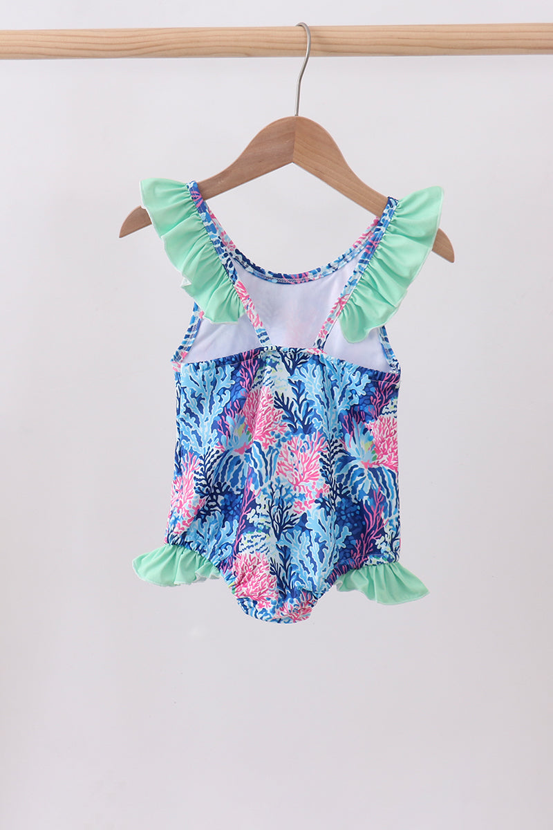 Blue marine creature print swimsuit Girls
