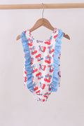 Blue cherry print ruffle swimsuit Girls