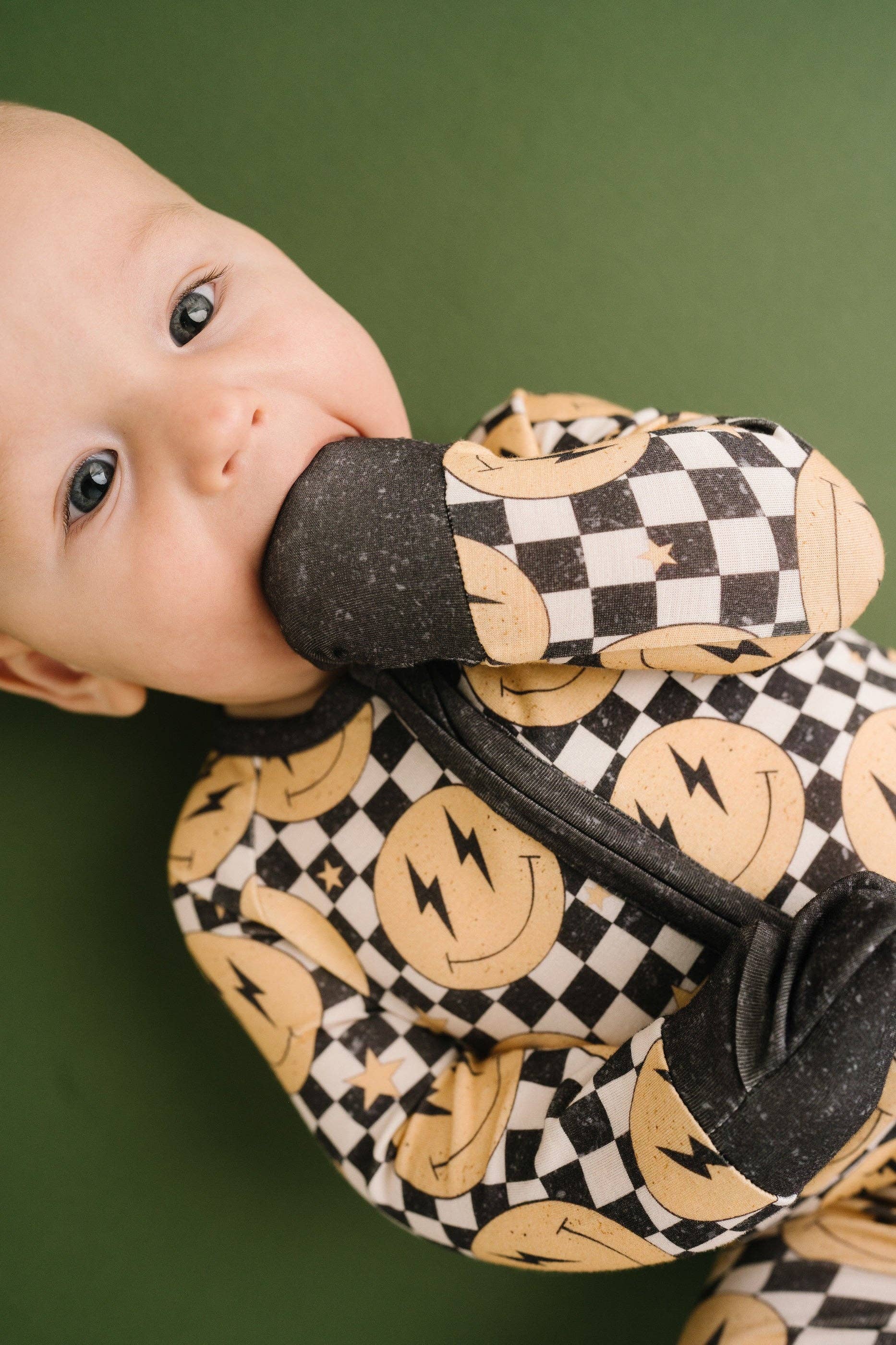 Lightning Checkered Smiley Bamboo Sleeper Boys Girls