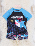 "Jaw-some" Raglan Rash Guard Swimsuit Boys