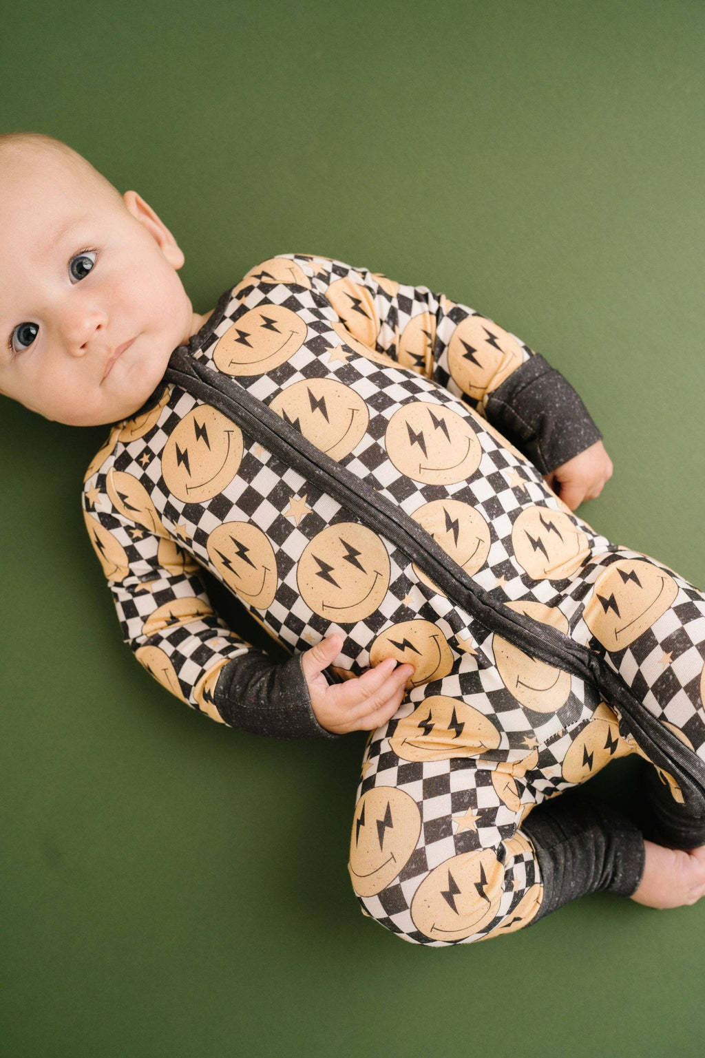 Lightning Checkered Smiley Bamboo Sleeper Boys Girls