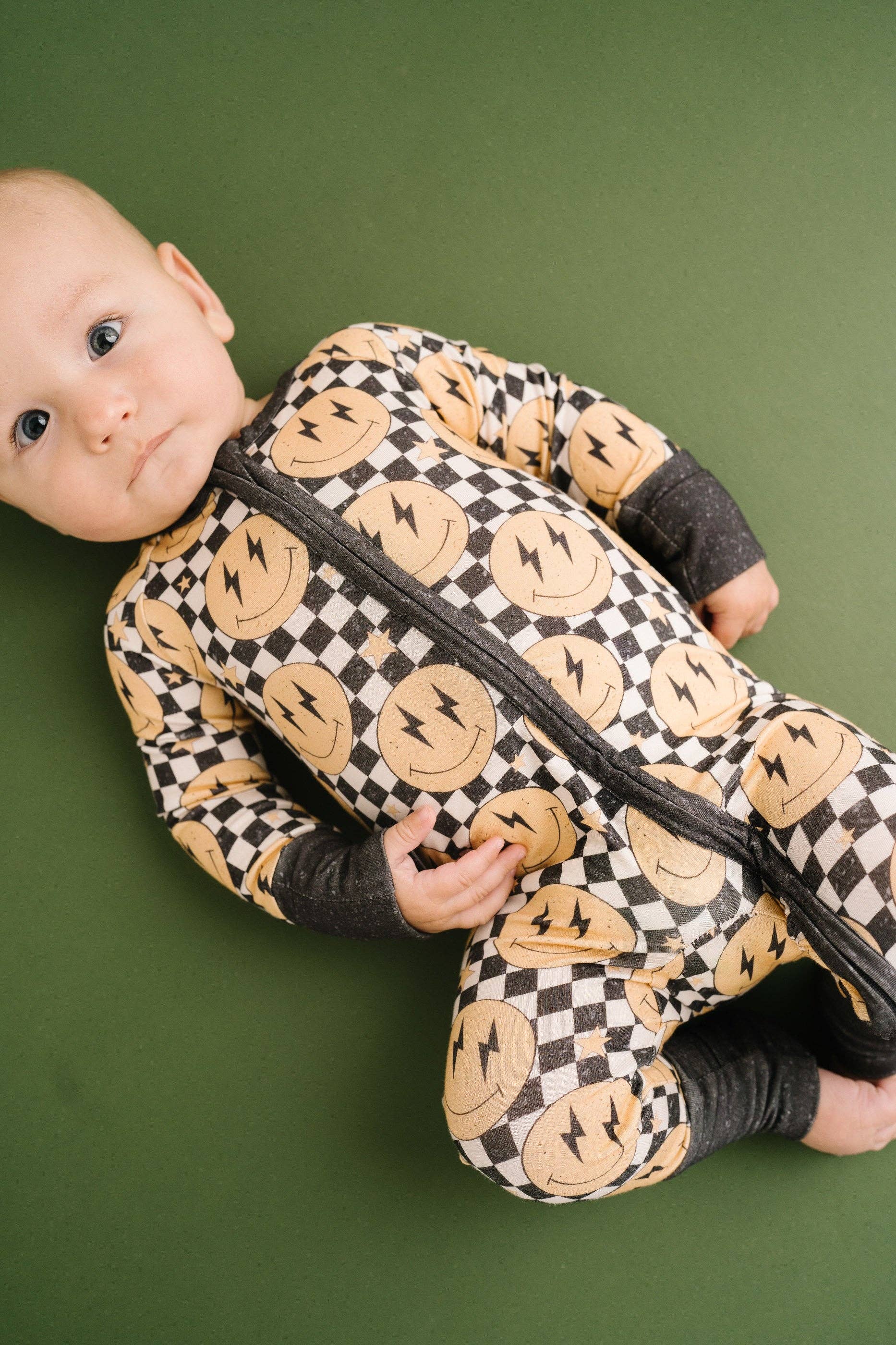 Lightning Checkered Smiley Bamboo Sleeper Boys Girls