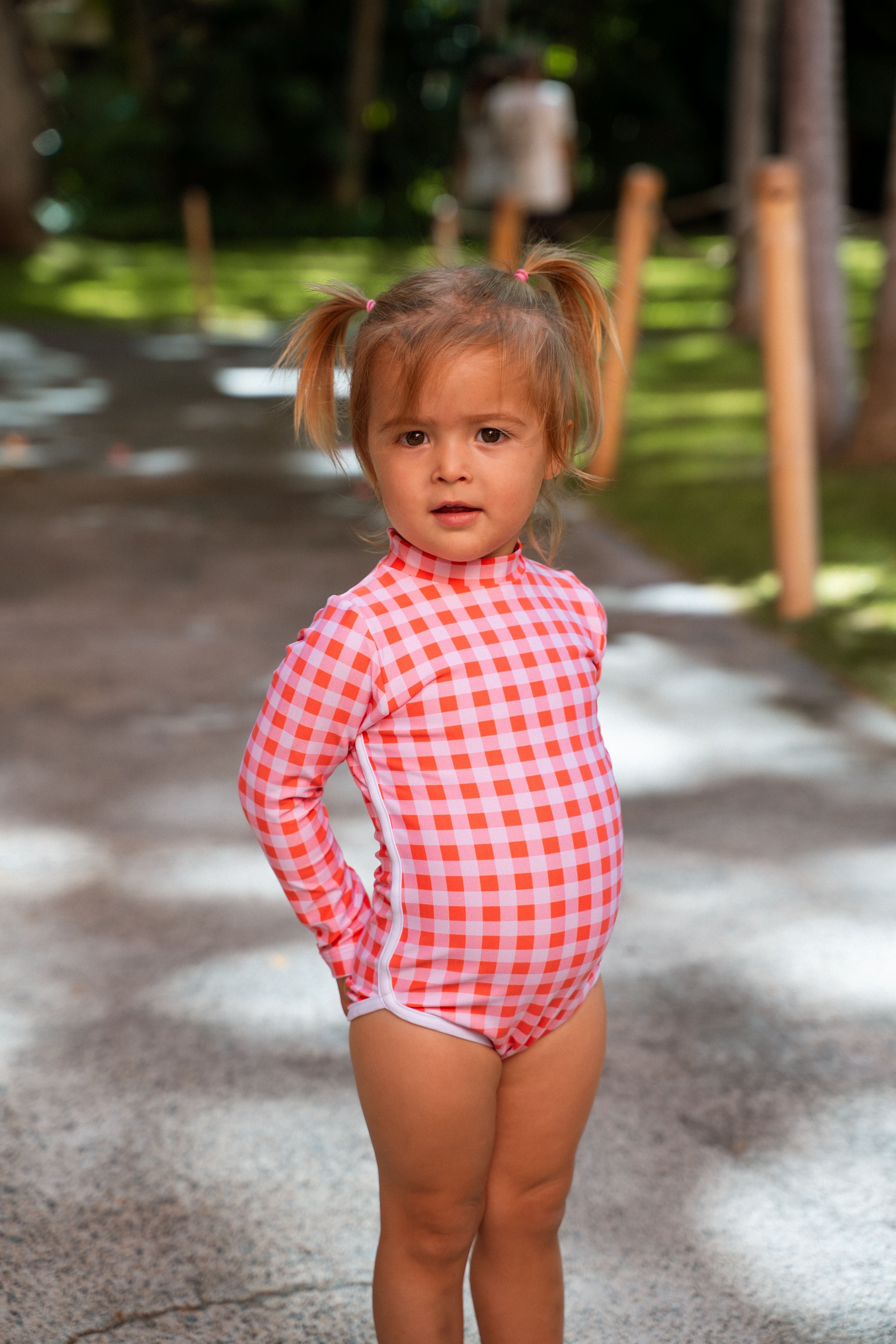 Lola One Piece Kids Swimsuit - Guava Gingham Girls