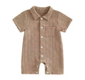Brown Collared Woven Textured Romper - Boys