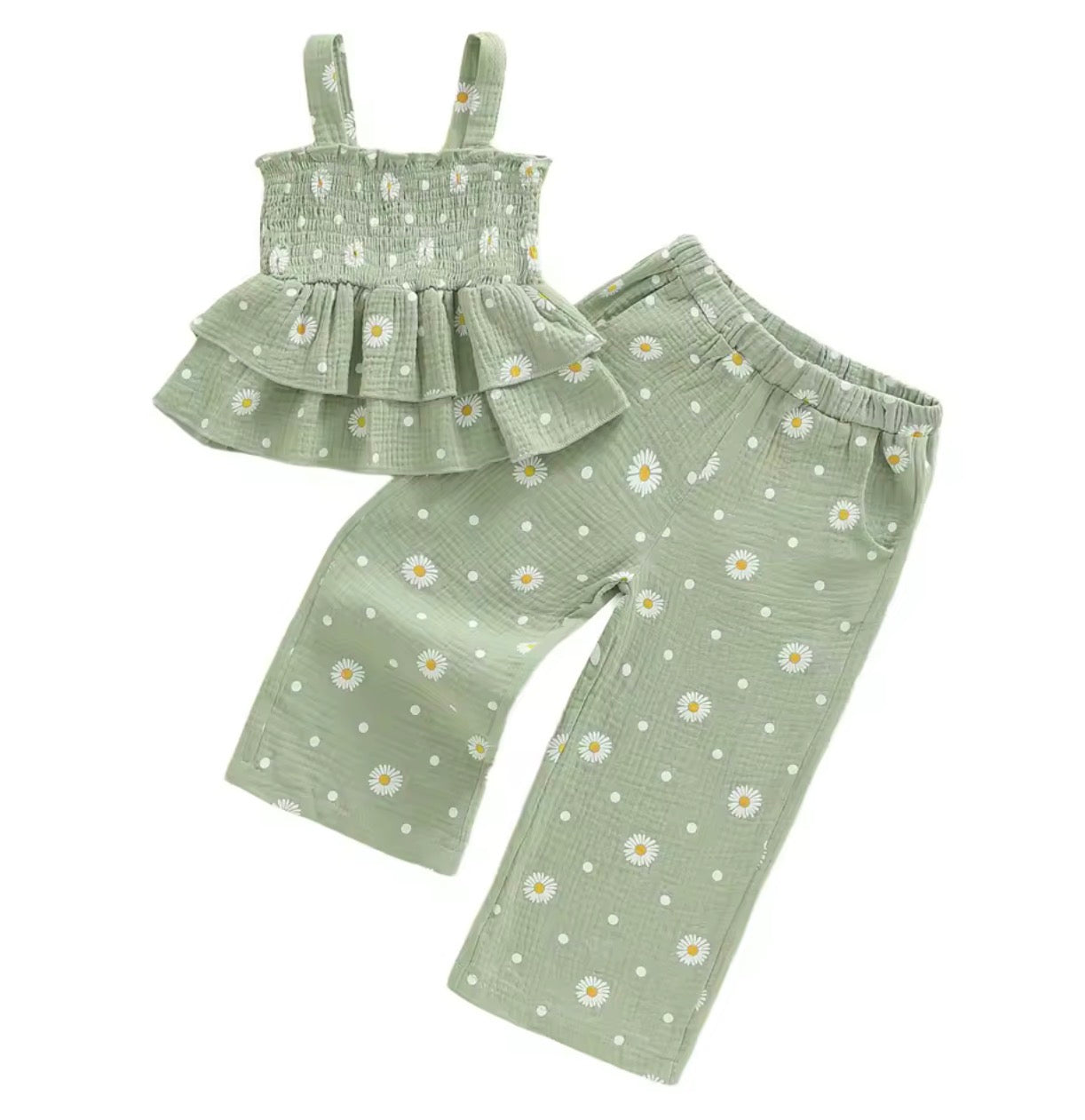 Sage Smocked Daisy Set Girls