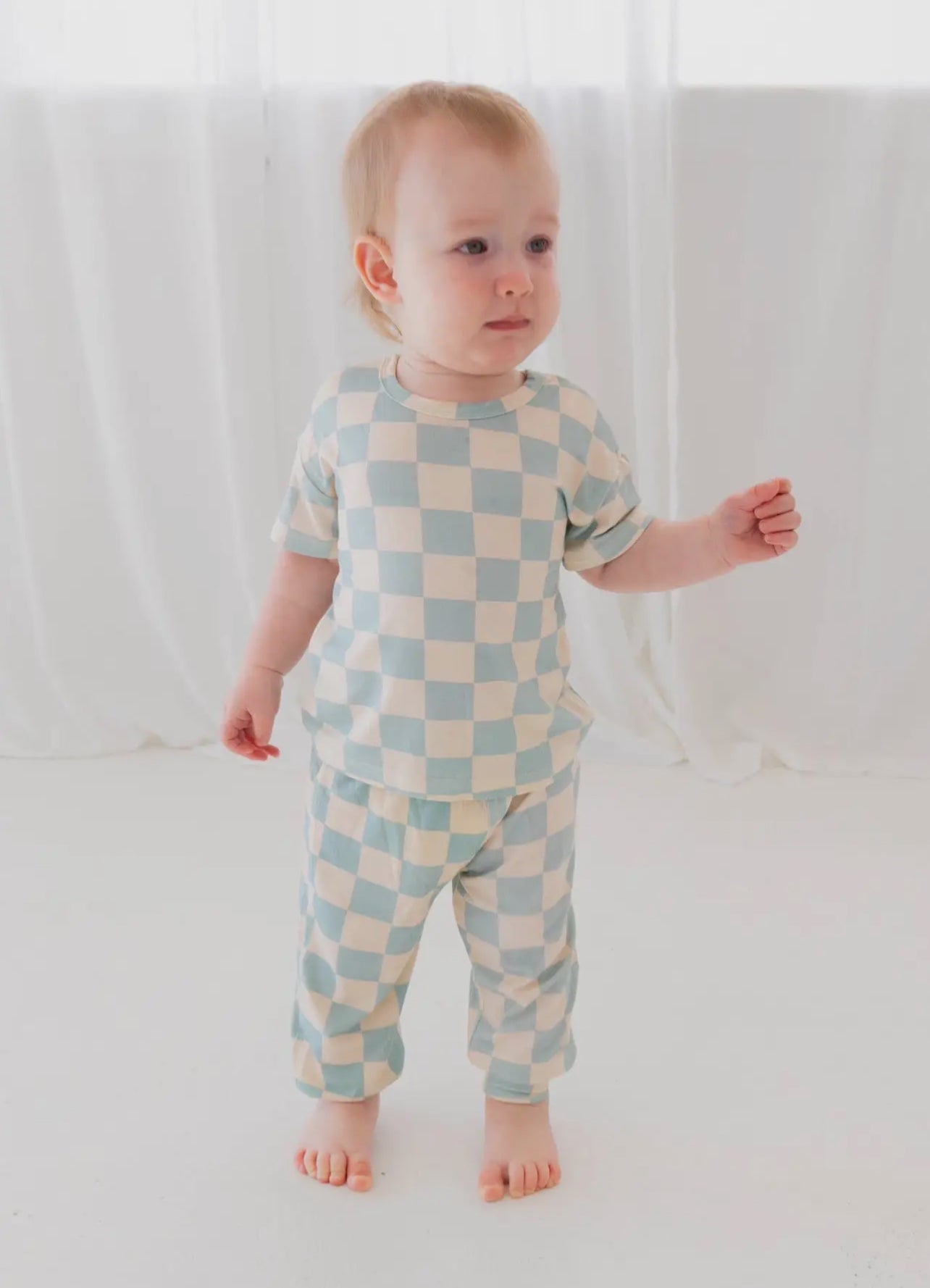 Blue Checkered Bamboo Set Boys Girls