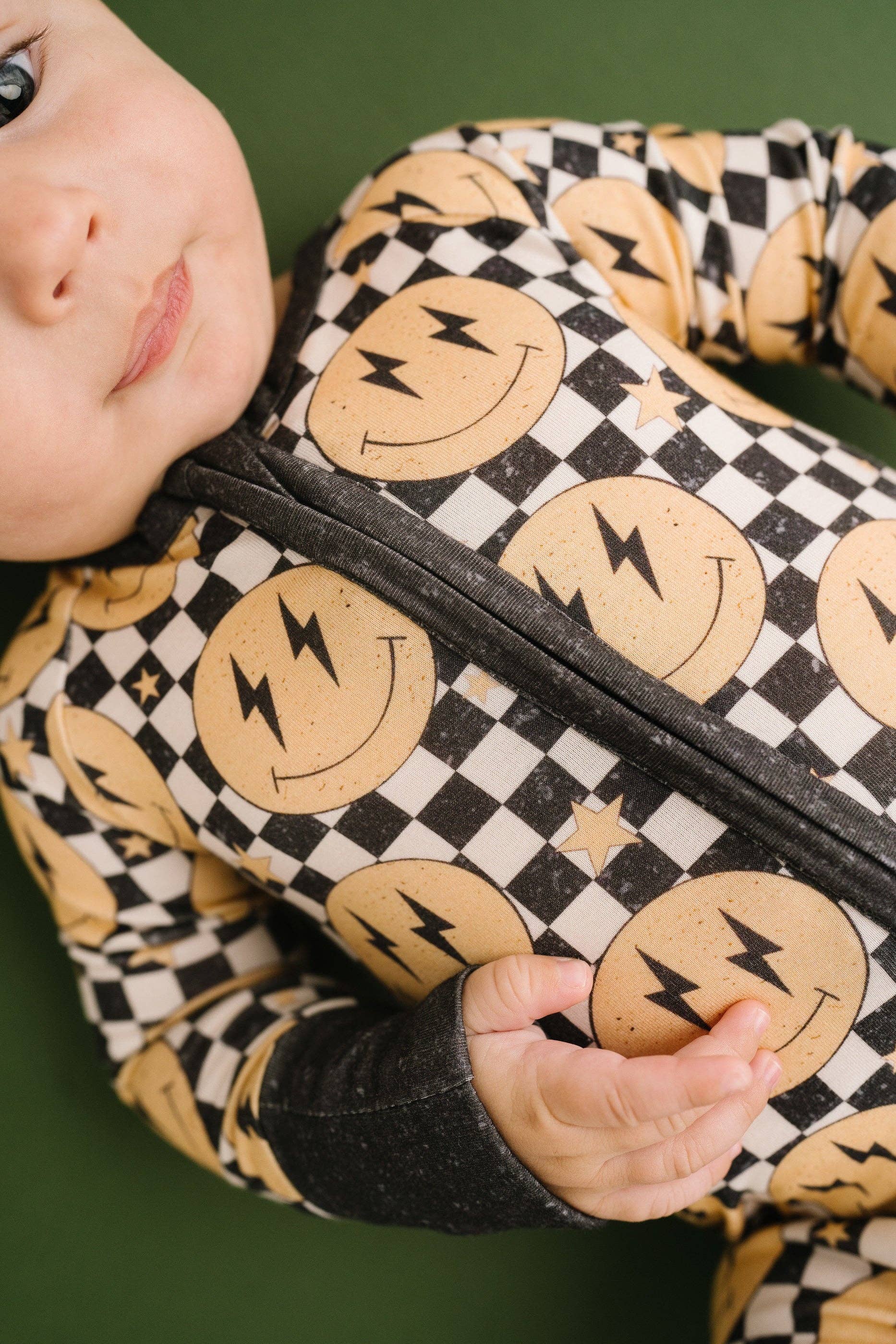 Lightning Checkered Smiley Bamboo Sleeper Boys Girls