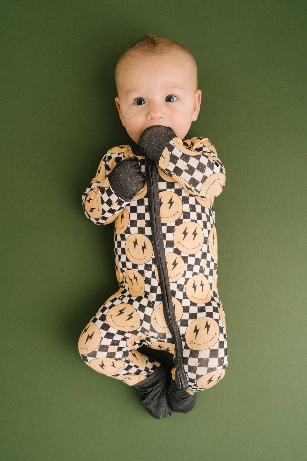 Lightning Checkered Smiley Bamboo Sleeper Boys Girls