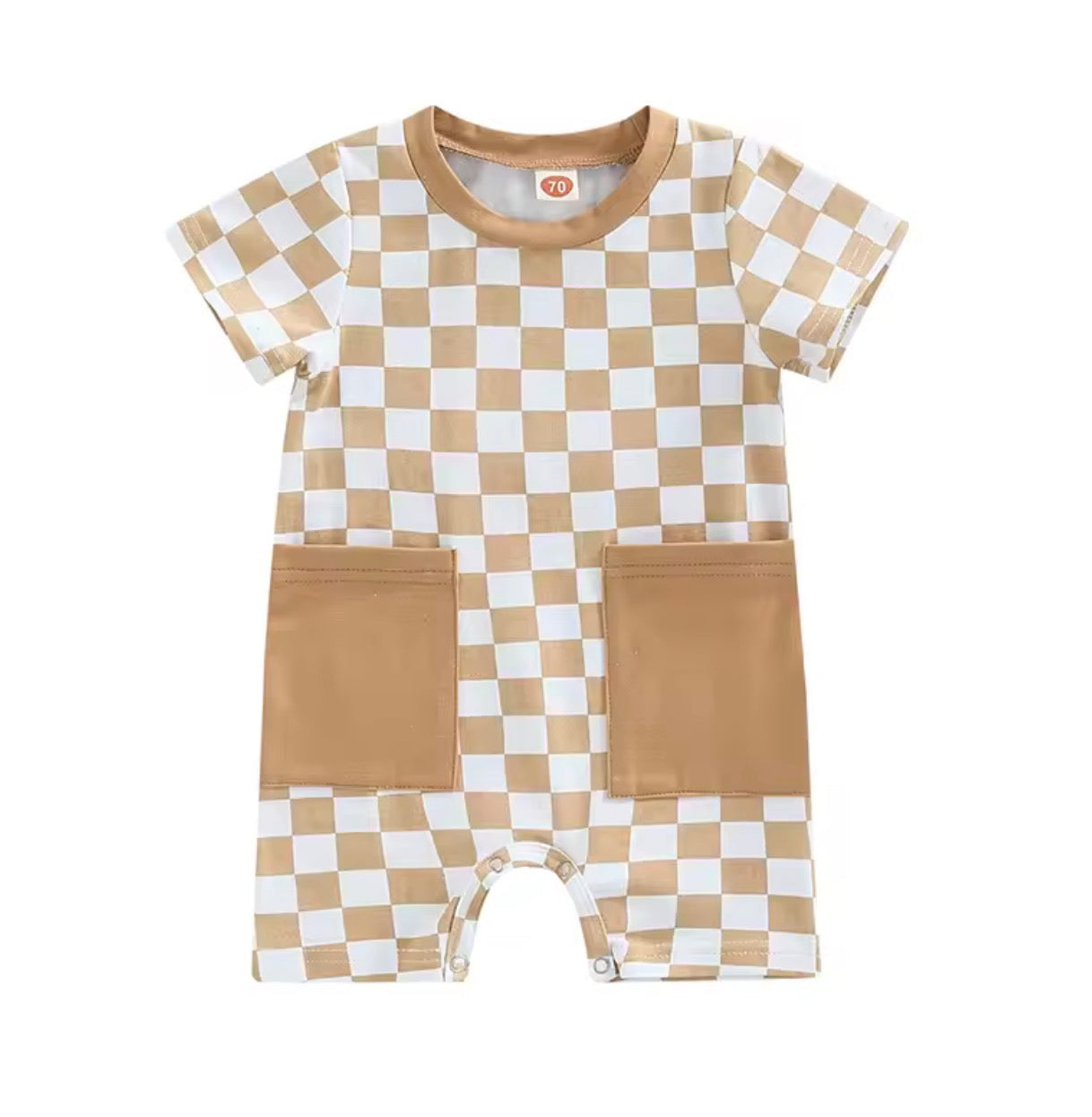 Checkered Pocket Romper- Girls Boys
