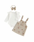 Embroidered Bows Overalls Dress - Girls