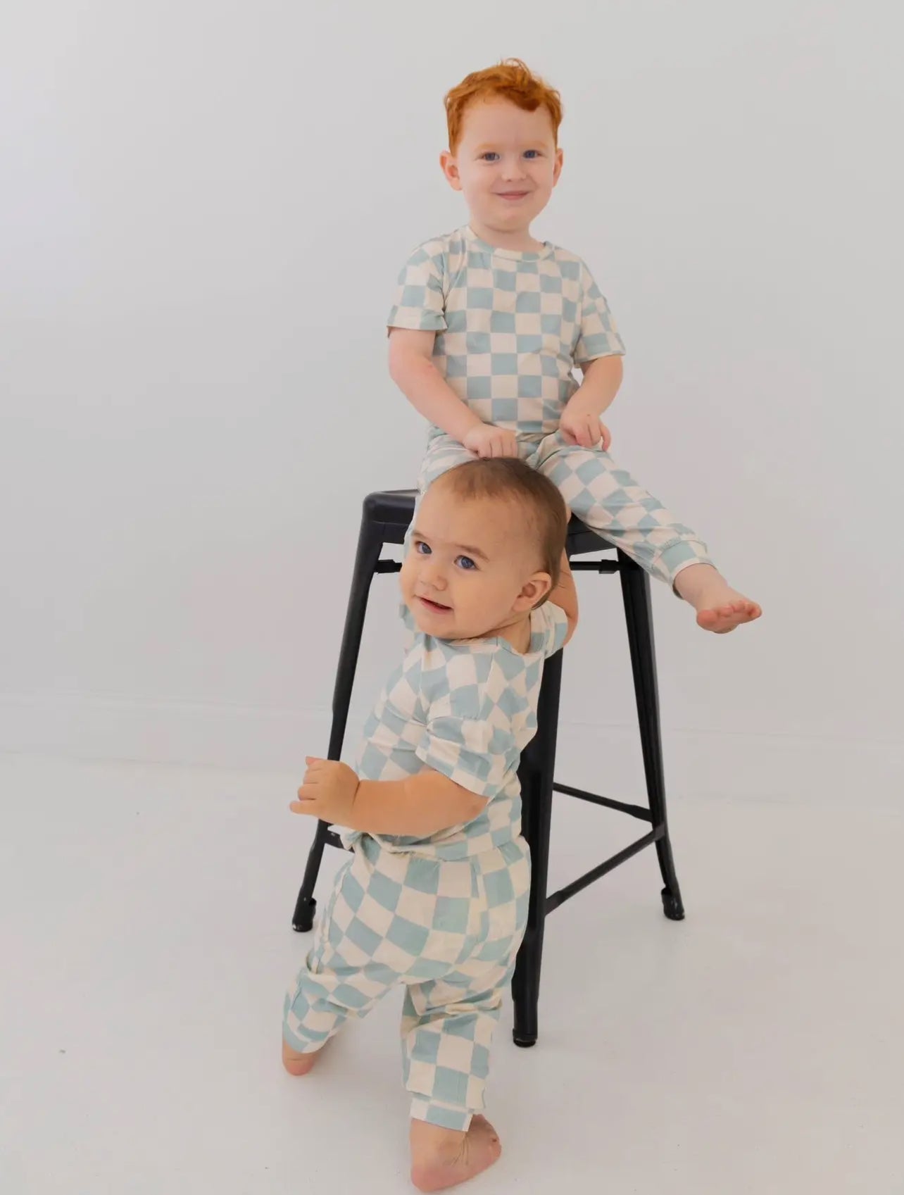 Blue Checkered Bamboo Set Boys Girls