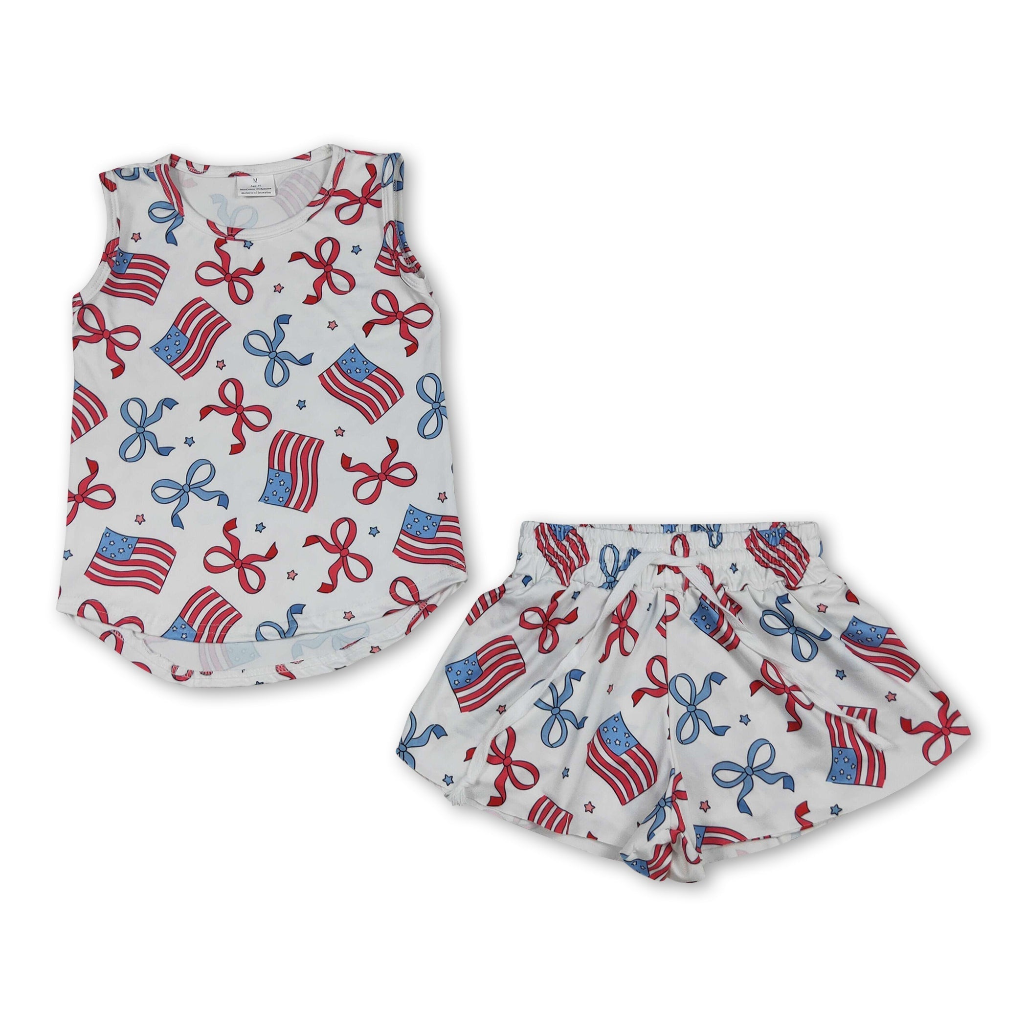 Sleeveless bow flag top shorts kids girls 4th of july outfits Boys Girls