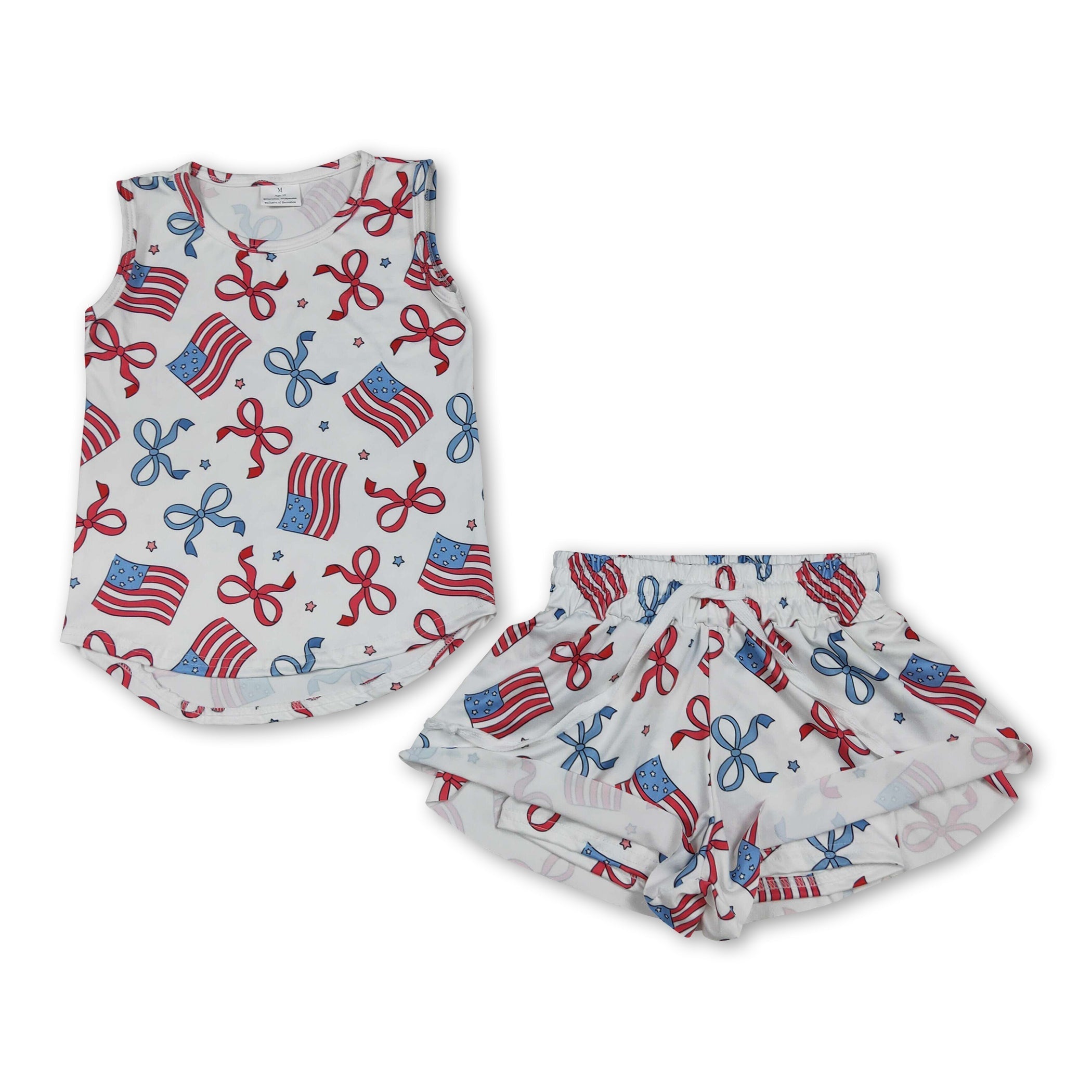 Sleeveless bow flag top shorts kids girls 4th of july outfits Boys Girls