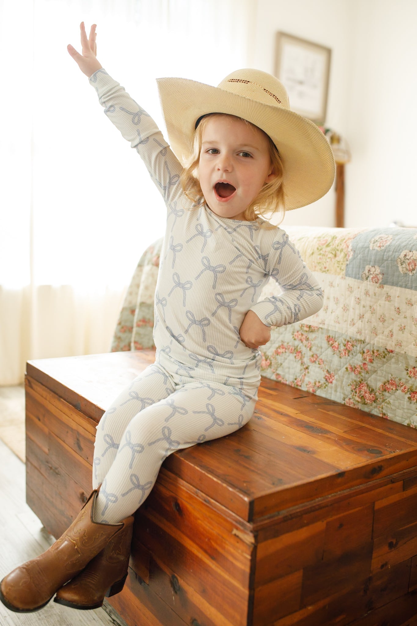 Blue Belle 2pc Ribbed Bamboo Pajamas Girls