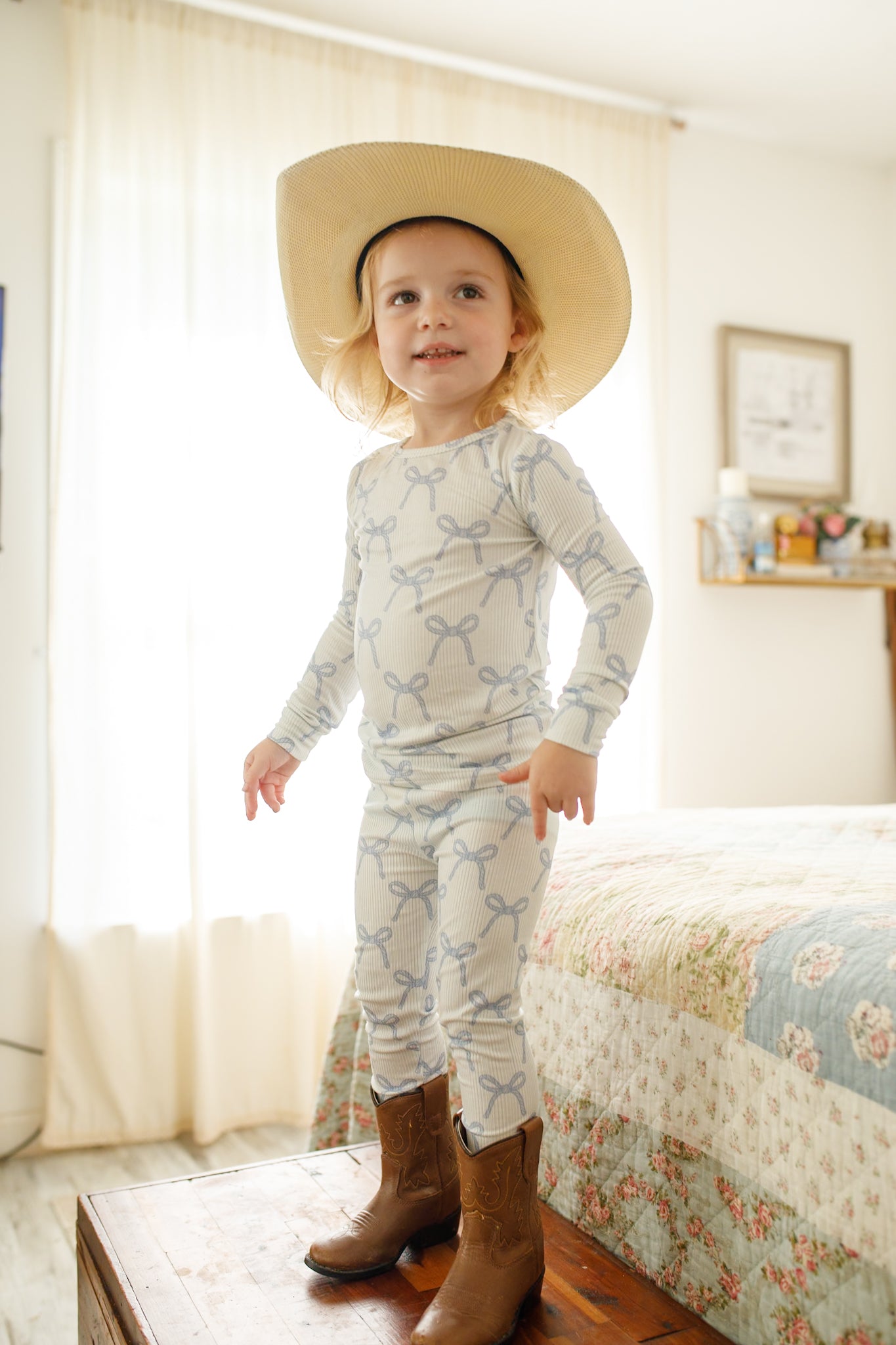 Blue Belle 2pc Ribbed Bamboo Pajamas Girls