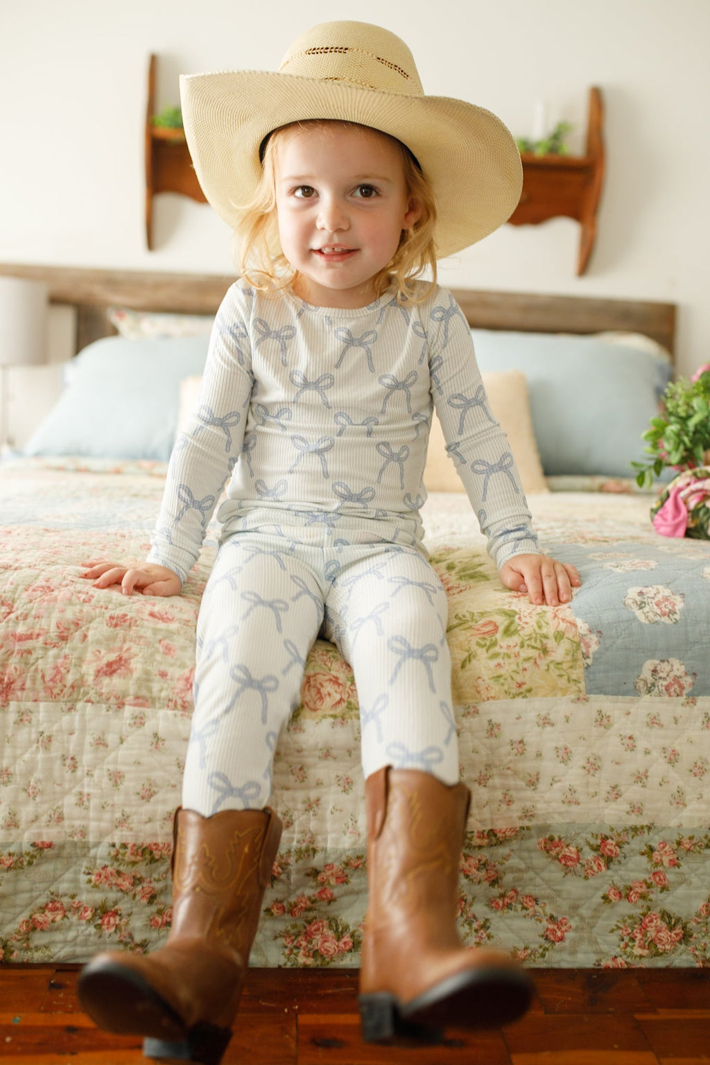 Blue Belle 2pc Ribbed Bamboo Pajamas Girls