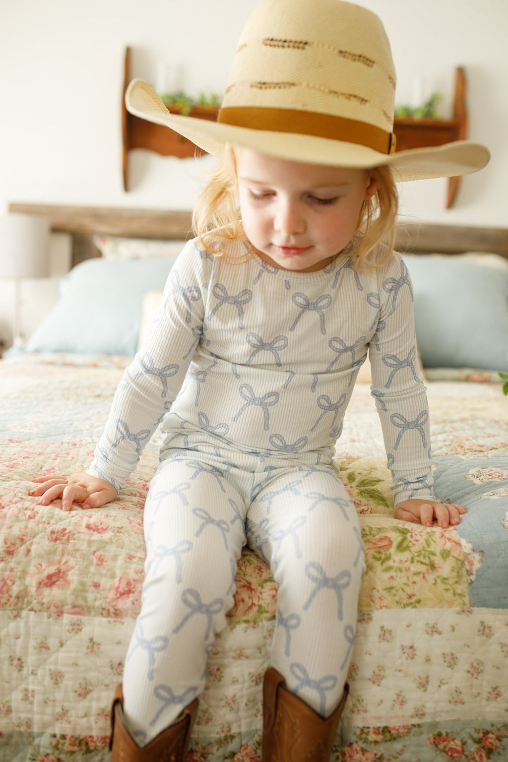 Blue Belle 2pc Ribbed Bamboo Pajamas Girls