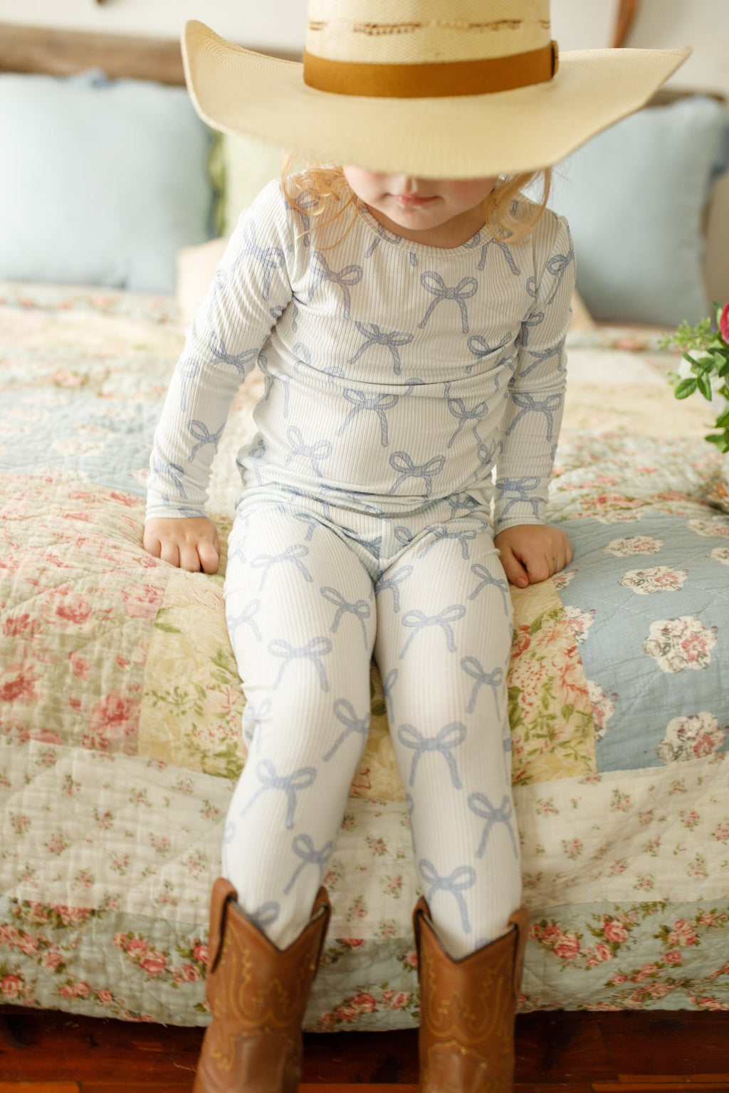 Blue Belle 2pc Ribbed Bamboo Pajamas Girls