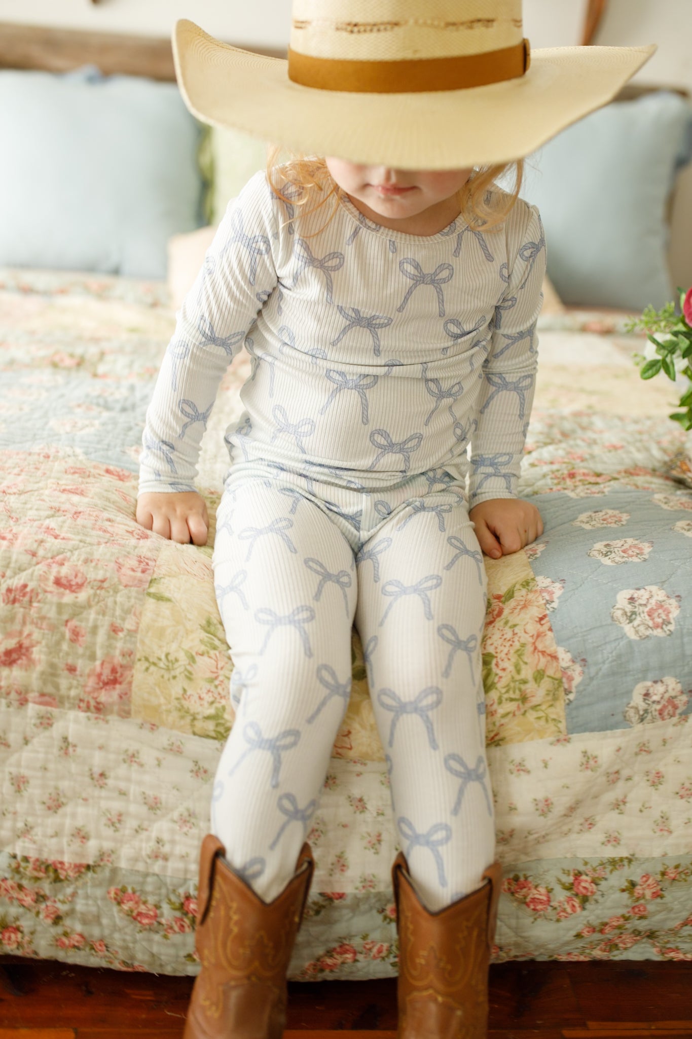 Blue Belle 2pc Ribbed Bamboo Pajamas Girls
