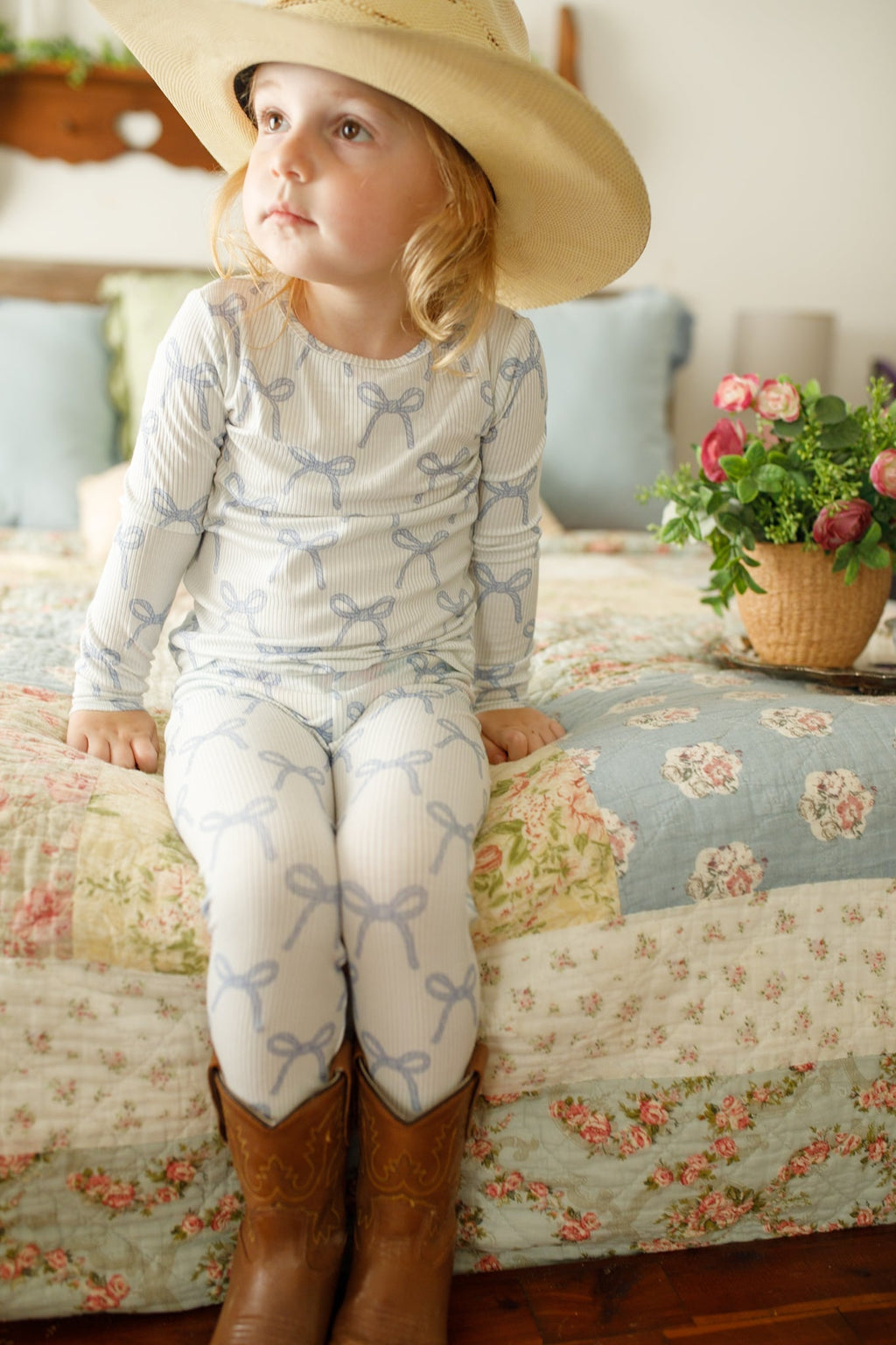 Blue Belle 2pc Ribbed Bamboo Pajamas Girls
