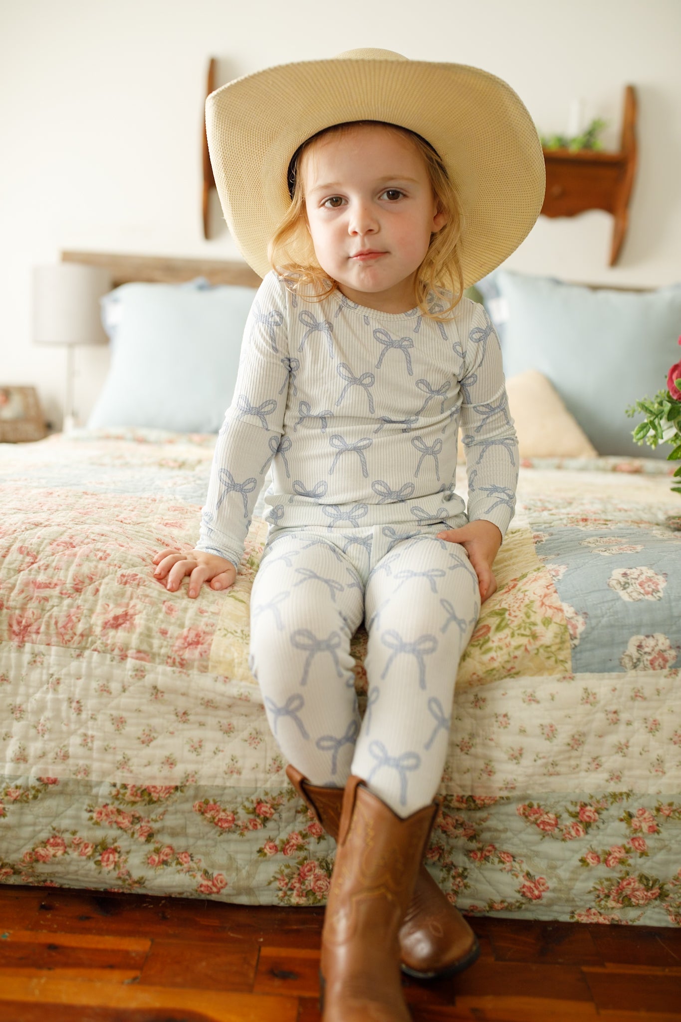 Blue Belle 2pc Ribbed Bamboo Pajamas Girls