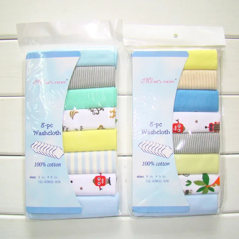 5- or 8-Pack Cotton Newborn Baby Towels Set - Burp Cloths and Nursing Washcloths for Boys and Girls