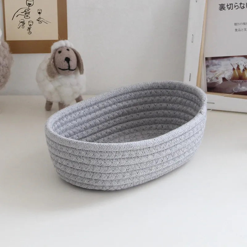 Nordic Cotton Rope Woven Storage Baskets - Small/Medium/Large Desktop Organizer for Cosmetics, Keys & Sundries