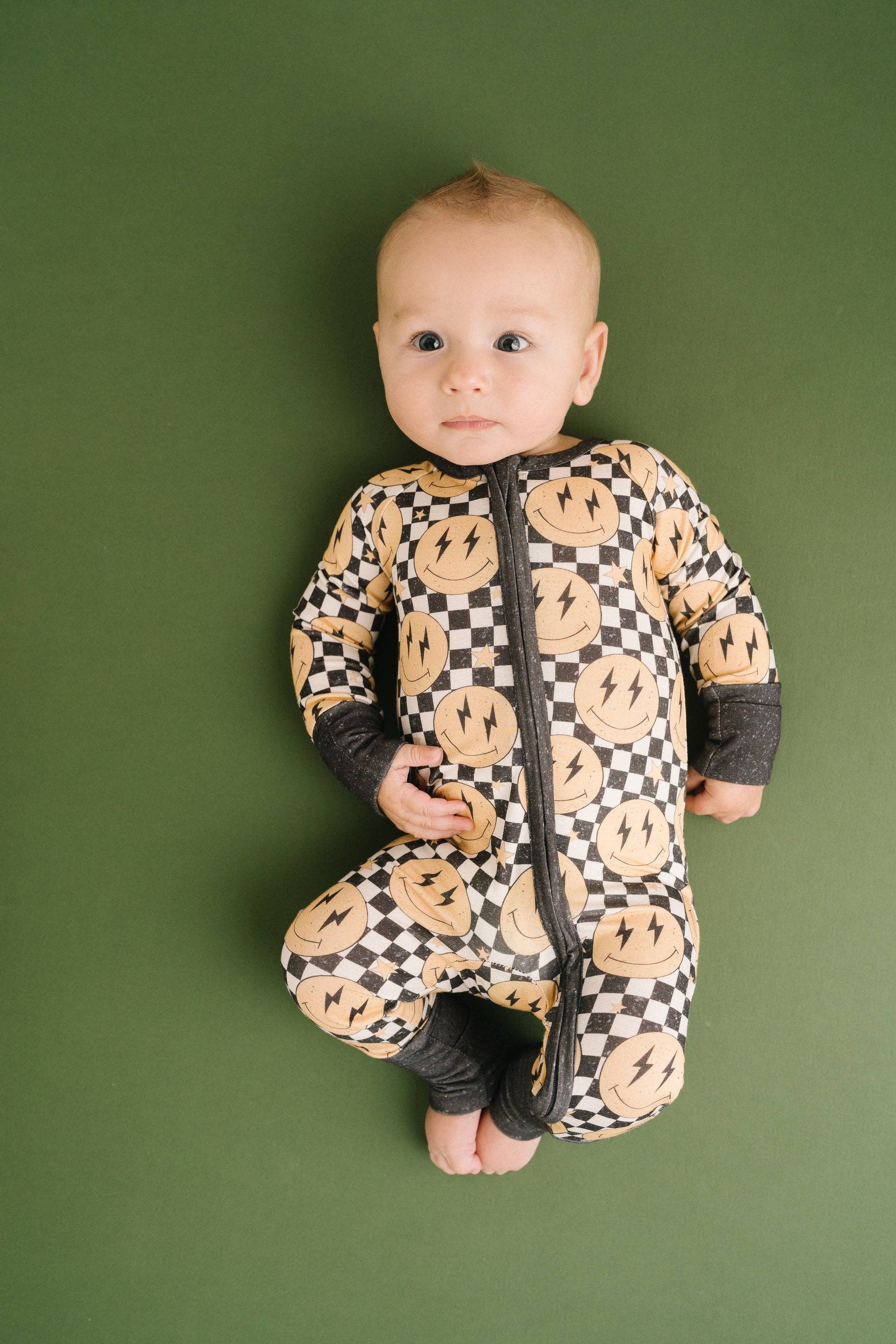 Lightning Checkered Smiley Bamboo Sleeper Boys Girls