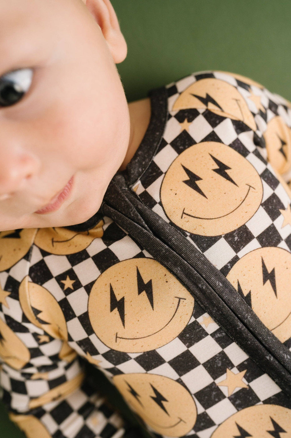 Lightning Checkered Smiley Bamboo Sleeper Boys Girls