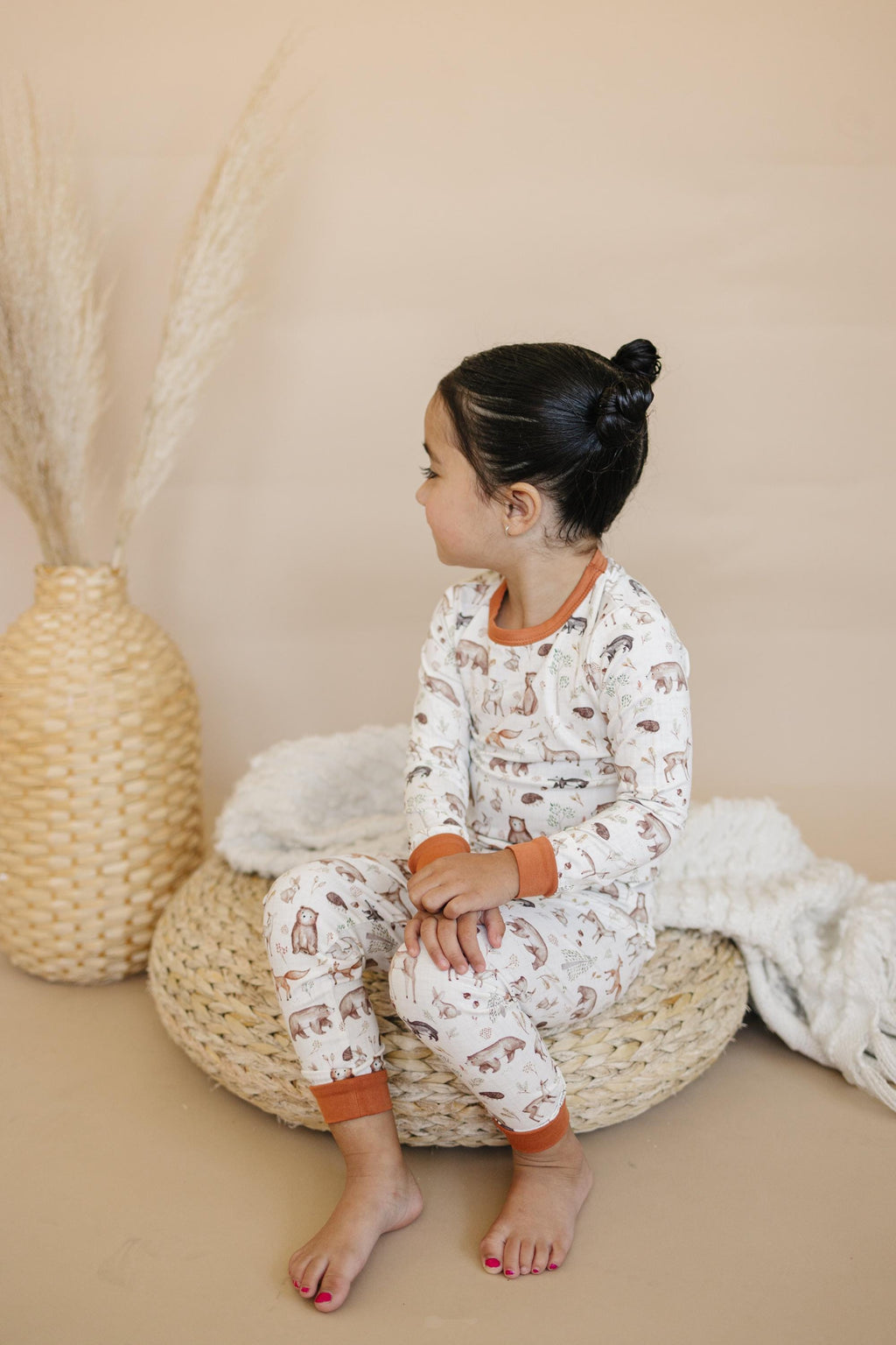 Forest Friends 2pc Bamboo Pajamas - Fall Woodland PJ Set for Toddlers and Kids Boys Girls