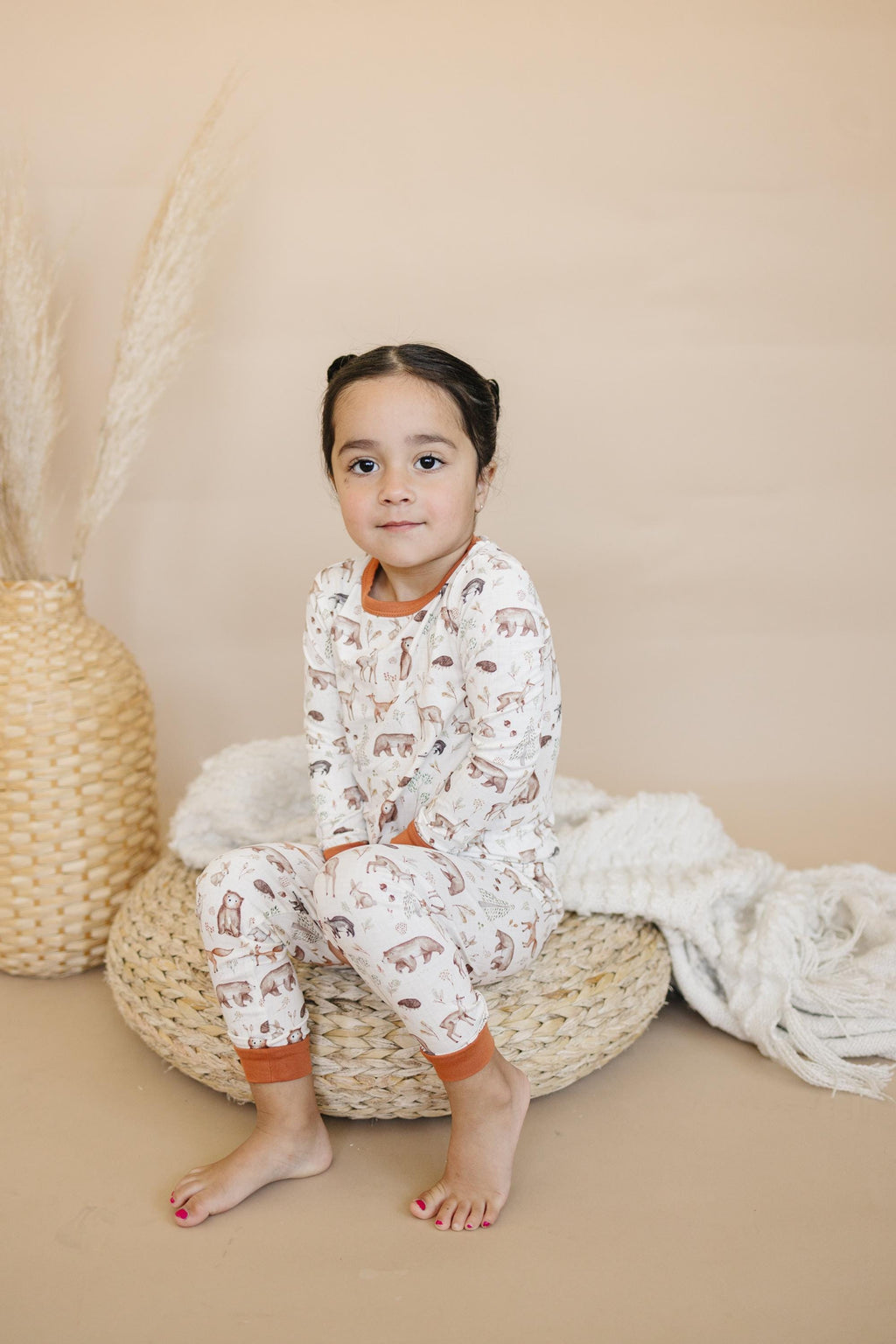 Forest Friends 2pc Bamboo Pajamas - Fall Woodland PJ Set for Toddlers and Kids Boys Girls