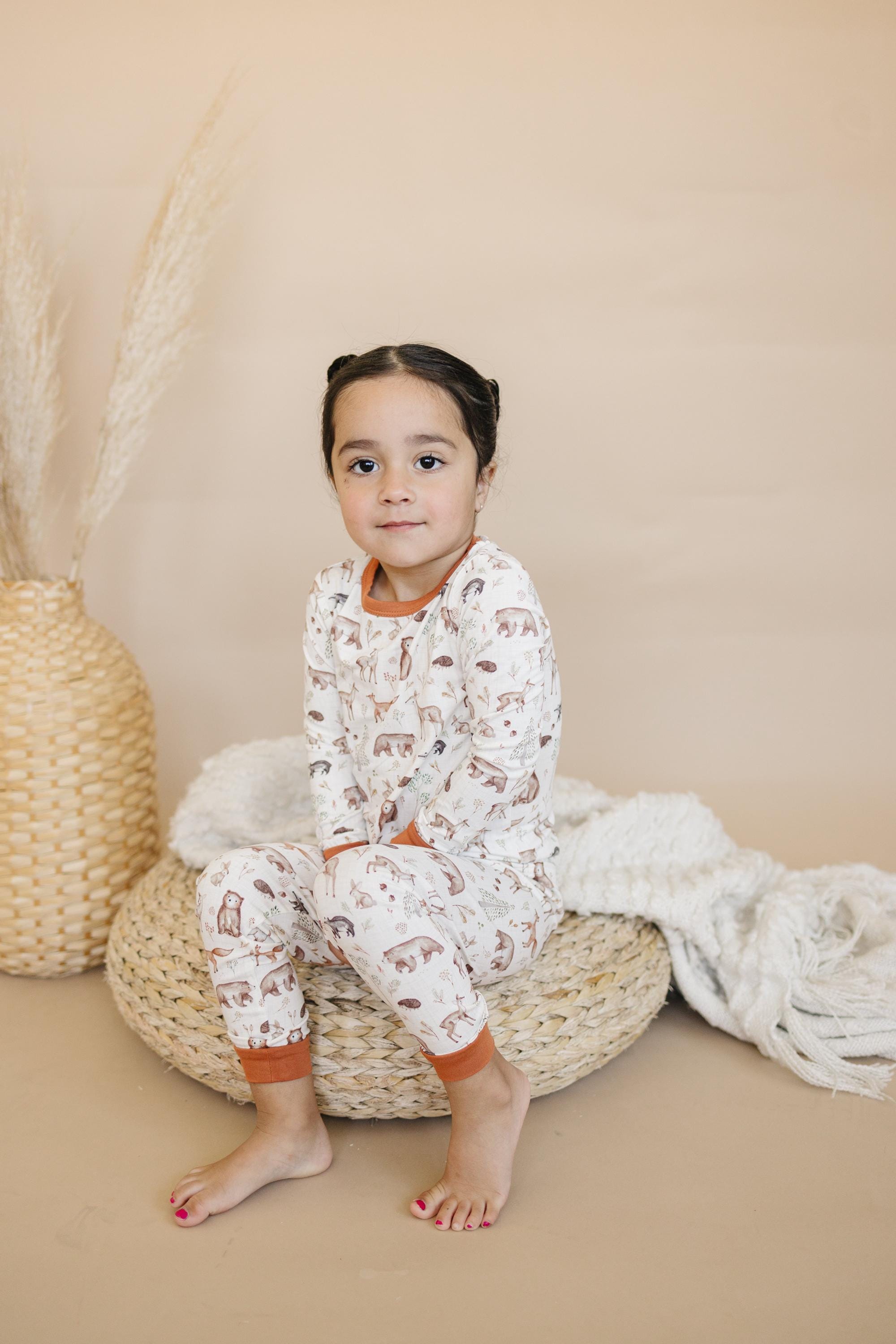 Forest Friends 2pc Bamboo Pajamas - Fall Woodland PJ Set for Toddlers and Kids Boys Girls
