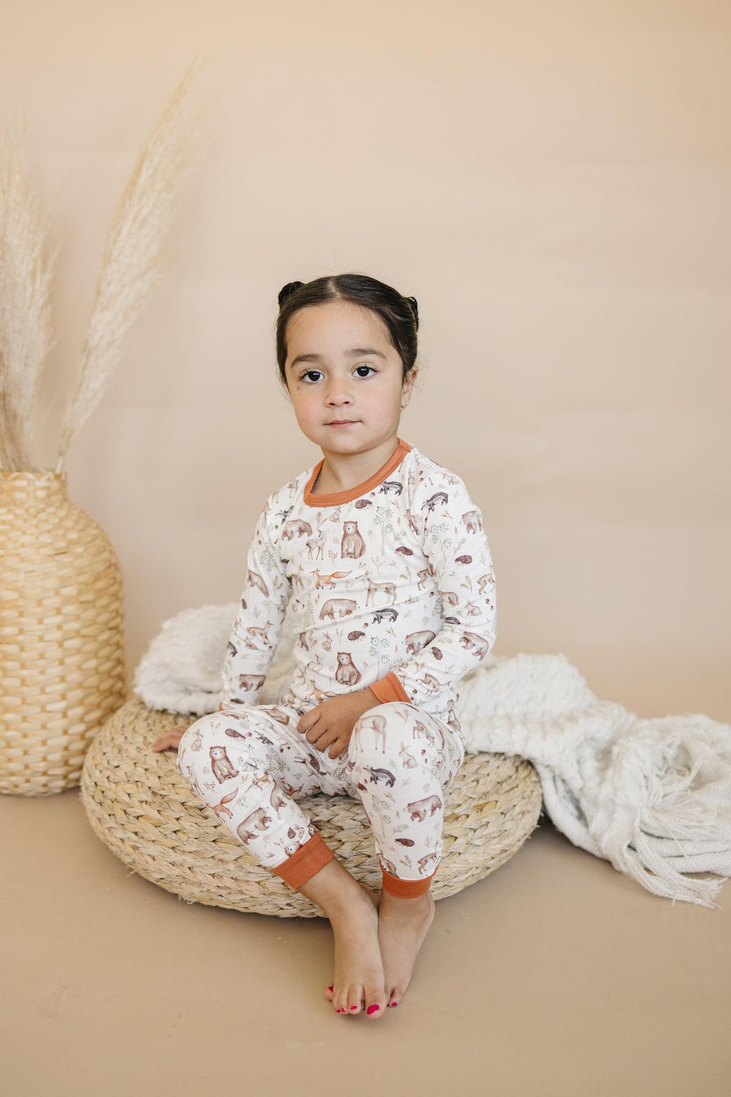 Forest Friends 2pc Bamboo Pajamas - Fall Woodland PJ Set for Toddlers and Kids Boys Girls