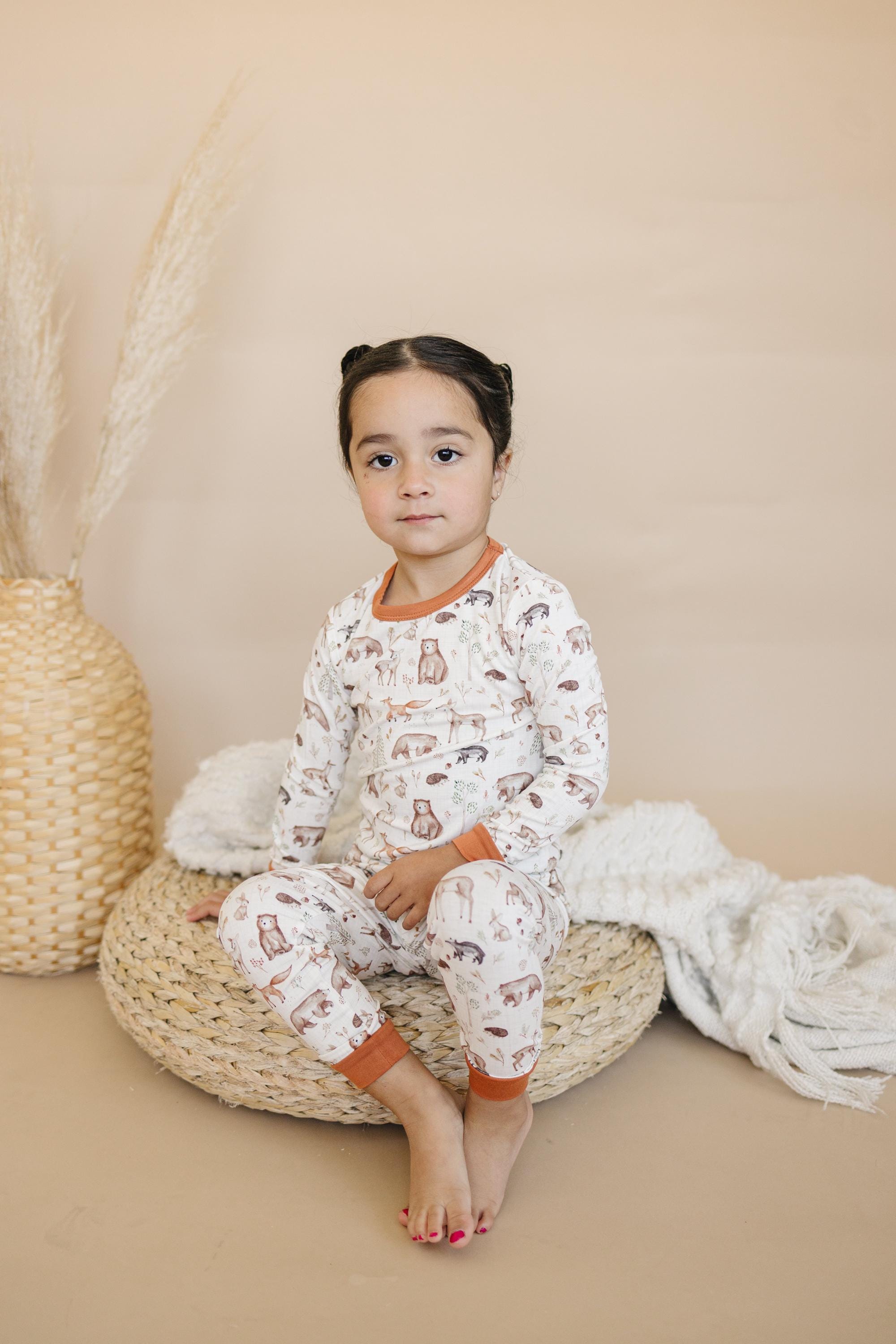 Forest Friends 2pc Bamboo Pajamas - Fall Woodland PJ Set for Toddlers and Kids Boys Girls