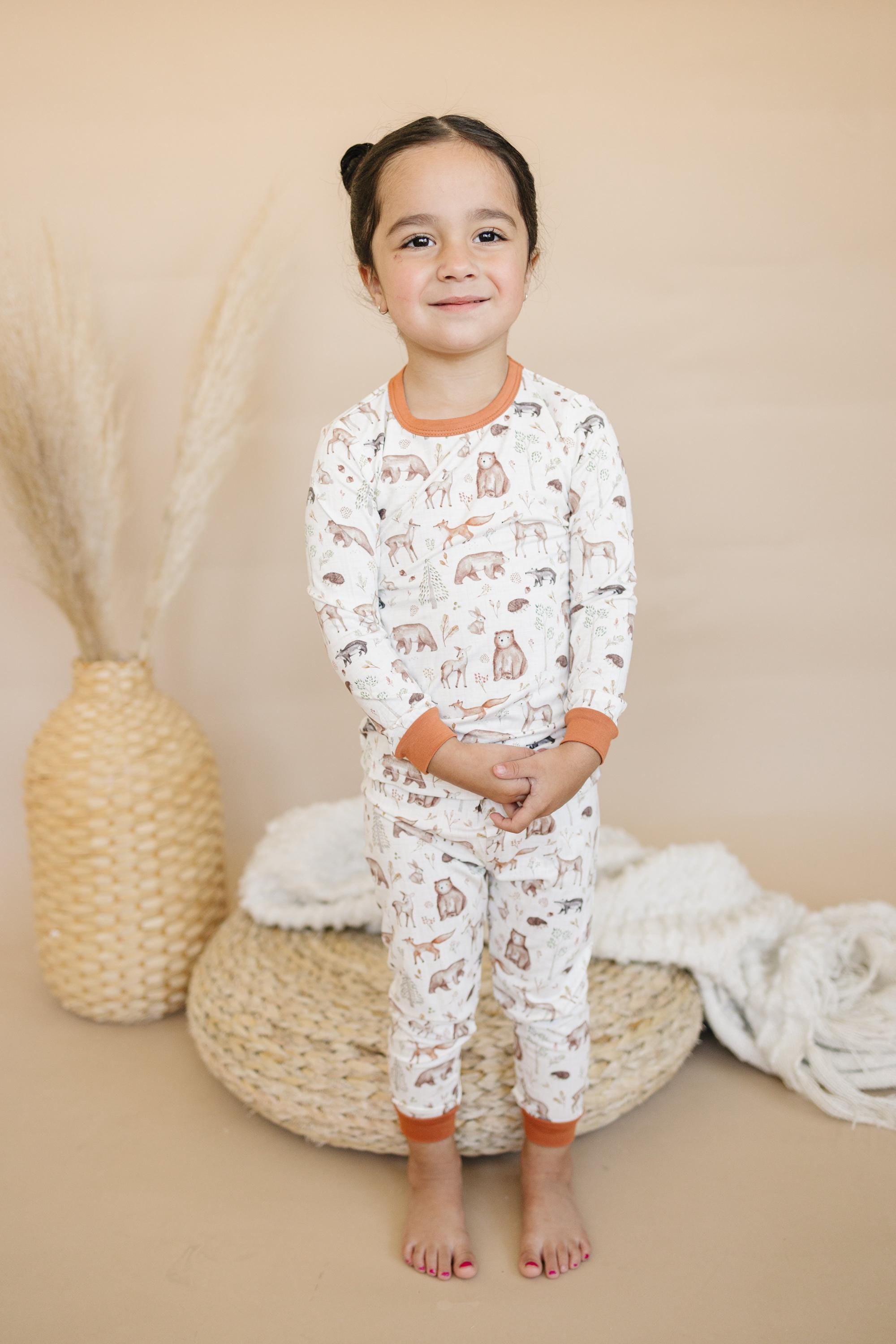 Forest Friends 2pc Bamboo Pajamas - Fall Woodland PJ Set for Toddlers and Kids Boys Girls