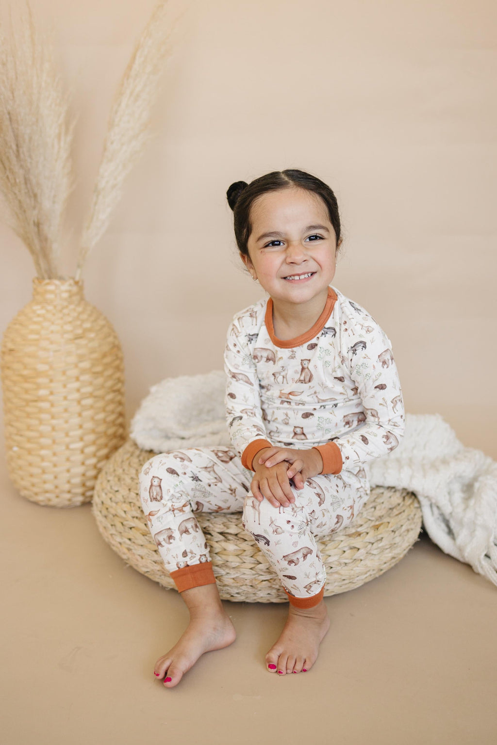 Forest Friends 2pc Bamboo Pajamas - Fall Woodland PJ Set for Toddlers and Kids Boys Girls