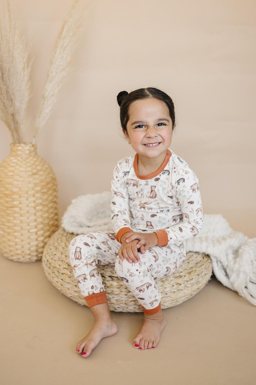 Forest Friends 2pc Bamboo Pajamas - Fall Woodland PJ Set for Toddlers and Kids Boys Girls