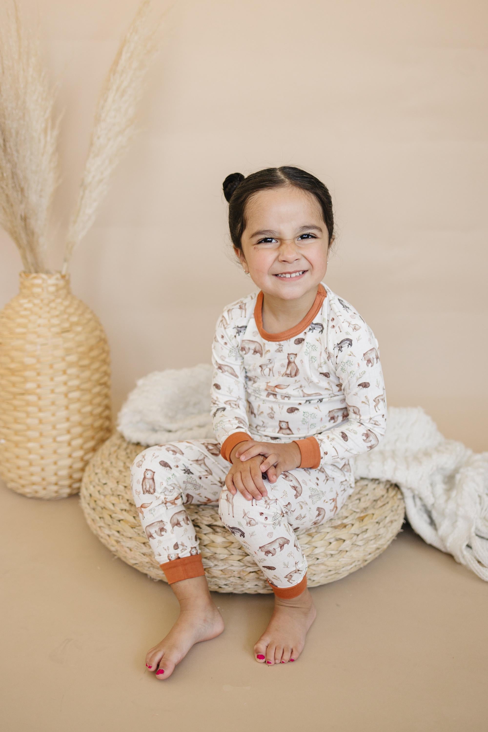 Forest Friends 2pc Bamboo Pajamas - Fall Woodland PJ Set for Toddlers and Kids Boys Girls