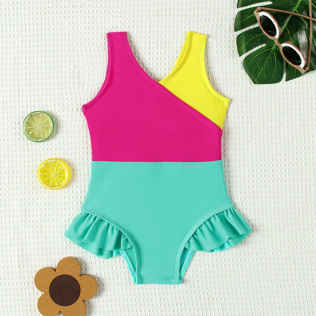 ADXSUN Toddler Girls One Piece Swimsuit Color Block Swimwear Size 3-4 Years