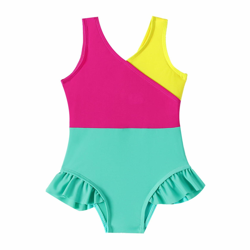 ADXSUN Toddler Girls One Piece Swimsuit Color Block Swimwear Size 3-4 Years