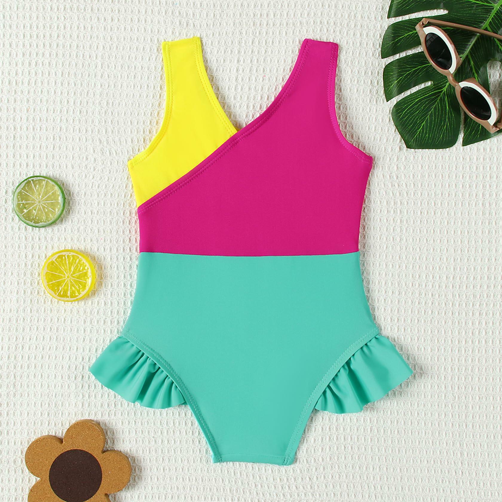 ADXSUN Toddler Girls One Piece Swimsuit Color Block Swimwear Size 3-4 Years